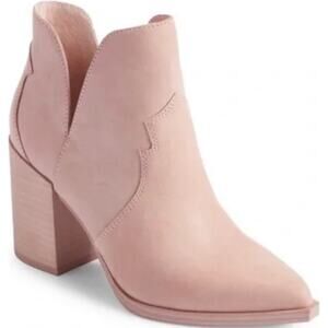 Steve Madden Chaya Pointed Toe Bootie Leather Chunky Block Heel Cutout Pink 8.5